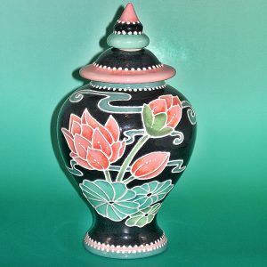 14. Water Lilly Ginger Jar-Vase 9" X 4 1/4" Dia.